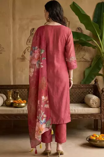 Women Ethnic Motifs Embroidered Regular Thread Work Kurta with Trousers & With Dupatta