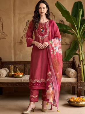 Women Ethnic Motifs Embroidered Regular Thread Work Kurta with Trousers & With Dupatta 6