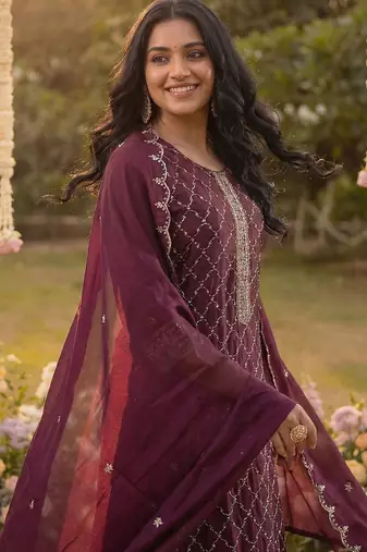 Women Ethnic Motifs Embroidered Regular Kurta with Trousers & With Dupatta