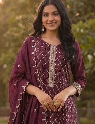 Women Ethnic Motifs Embroidered Regular Kurta with Trousers & With Dupatta 3