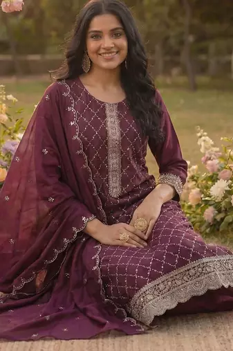 Women Ethnic Motifs Embroidered Regular Kurta with Trousers & With Dupatta
