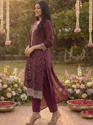 Women Ethnic Motifs Embroidered Regular Kurta with Trousers & With Dupatta 6