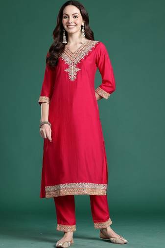 Women Ethnic Motifs Embroidered Regular Thread Work Kurta with Trousers