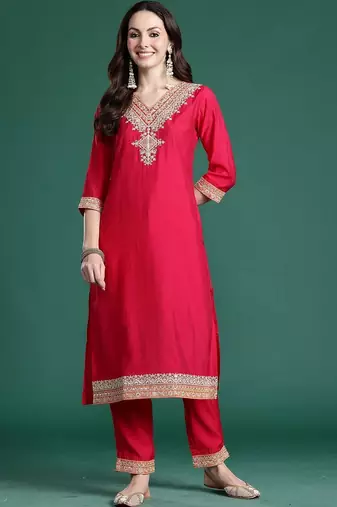 Women Ethnic Motifs Embroidered Regular Thread Work Kurta with Trousers