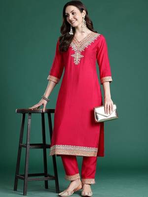 Women Ethnic Motifs Embroidered Regular Thread Work Kurta with Trousers 5