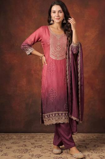 Women Ombre Dyed Regular Sequinned Kurta with Trousers & With Dupatta