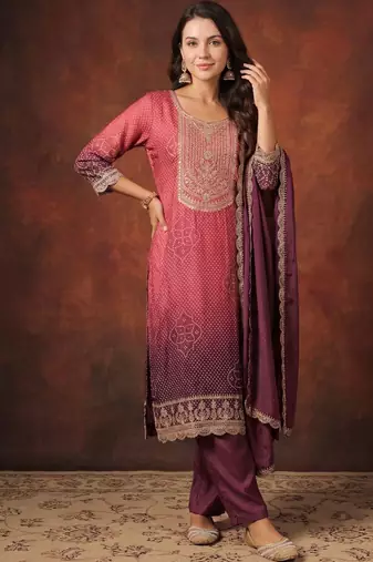 Women Ombre Dyed Regular Sequinned Kurta with Trousers & With Dupatta