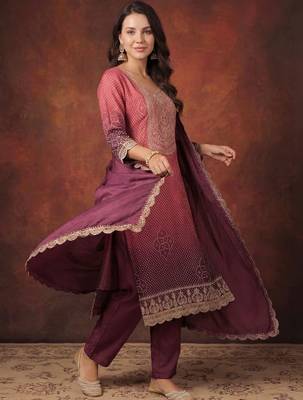Women Ombre Dyed Regular Sequinned Kurta with Trousers & With Dupatta 3