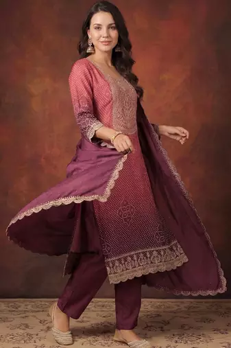 Women Ombre Dyed Regular Sequinned Kurta with Trousers & With Dupatta