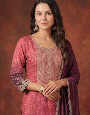 Women Ombre Dyed Regular Sequinned Kurta with Trousers & With Dupatta 4