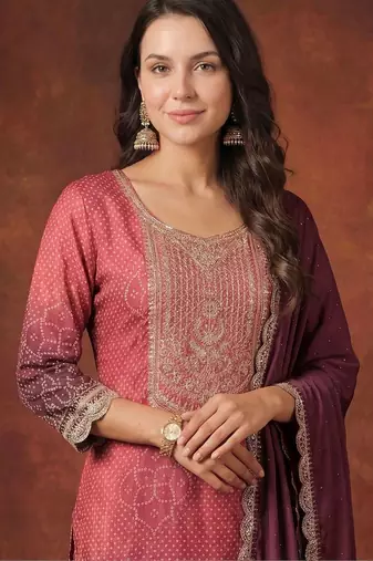 Women Ombre Dyed Regular Sequinned Kurta with Trousers & With Dupatta