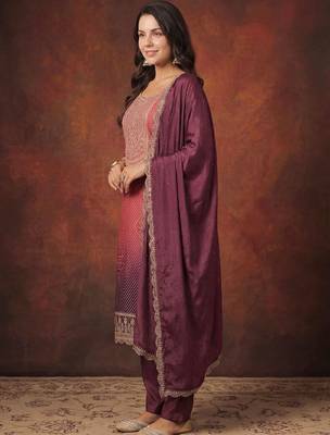 Women Ombre Dyed Regular Sequinned Kurta with Trousers & With Dupatta 6