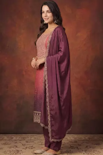 Women Ombre Dyed Regular Sequinned Kurta with Trousers & With Dupatta