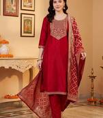 Women Ethnic Motifs Embroidered Regular Kurta with Trousers & With Dupatta