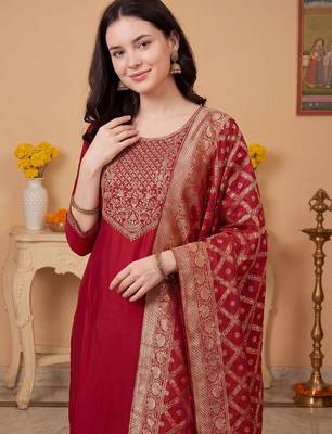 Women Ethnic Motifs Embroidered Regular Kurta with Trousers & With Dupatta 2