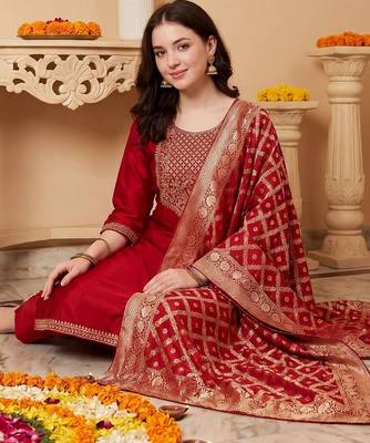 Women Ethnic Motifs Embroidered Regular Kurta with Trousers & With Dupatta 5