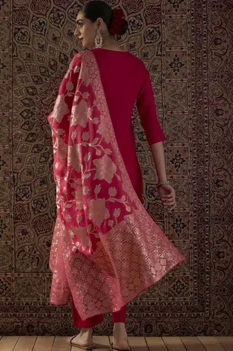 Women Ethnic Motifs Embroidered Regular Kurta with Trousers & With Dupatta