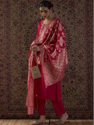 Women Ethnic Motifs Embroidered Regular Kurta with Trousers & With Dupatta 6