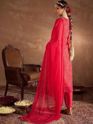 Women Ethnic Motifs Printed Thread Work Silk Chiffon Kurta with Trouser & Dupatta 4