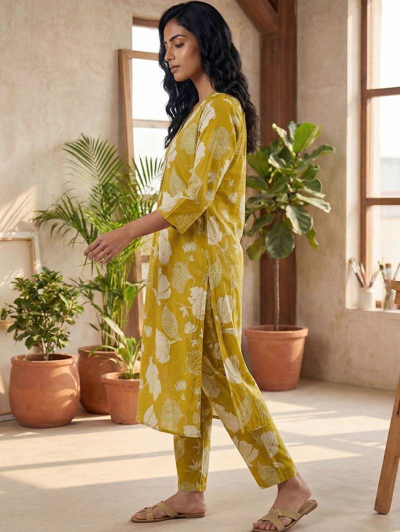 Women Floral Printed Regular Pure Cotton Kurta with Trousers