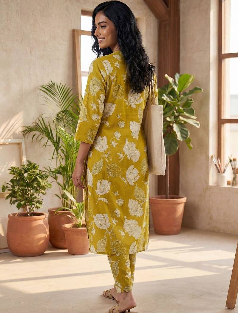 Women Floral Printed Regular Pure Cotton Kurta with Trousers