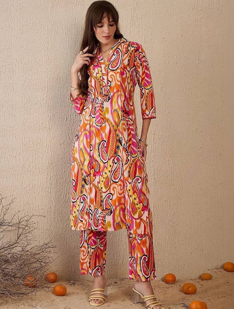 Women Paisley Printed Regular Pure Cotton Kurta with Trousers