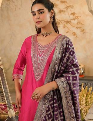 Women Embroidered Regular Kurta with Trousers & With Dupatta 2