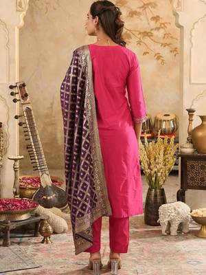 Women Embroidered Regular Kurta with Trousers & With Dupatta 3