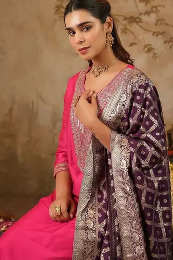 Women Embroidered Regular Kurta with Trousers & With Dupatta
