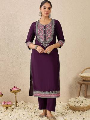 Women Ethnic Motifs Embroidered Regular Thread Work Kurta with Trousers & With Dupatta 1