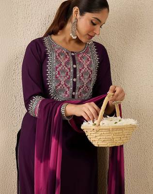 Women Ethnic Motifs Embroidered Regular Thread Work Kurta with Trousers & With Dupatta 2