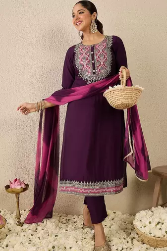 Women Ethnic Motifs Embroidered Regular Thread Work Kurta with Trousers & With Dupatta