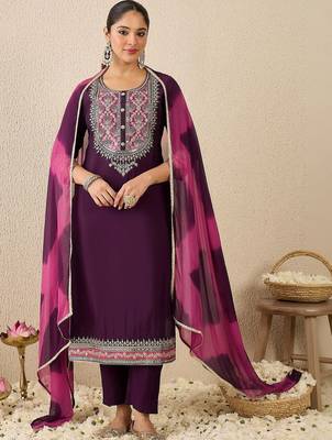 Women Ethnic Motifs Embroidered Regular Thread Work Kurta with Trousers & With Dupatta 4