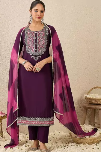 Women Ethnic Motifs Embroidered Regular Thread Work Kurta with Trousers & With Dupatta