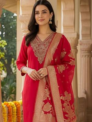 Women Ethnic Motifs Embroidered Regular Thread Work Kurta with Trousers & With Dupatta 2