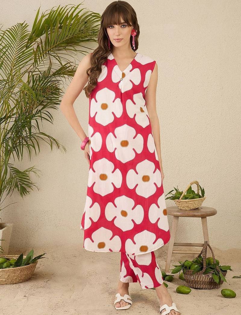 Women Floral Printed Regular Pure Cotton Kurta with Trousers