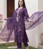 Women Ethnic Motifs Embroidered Regular Thread Work Kurta with Trousers & With Dupatta