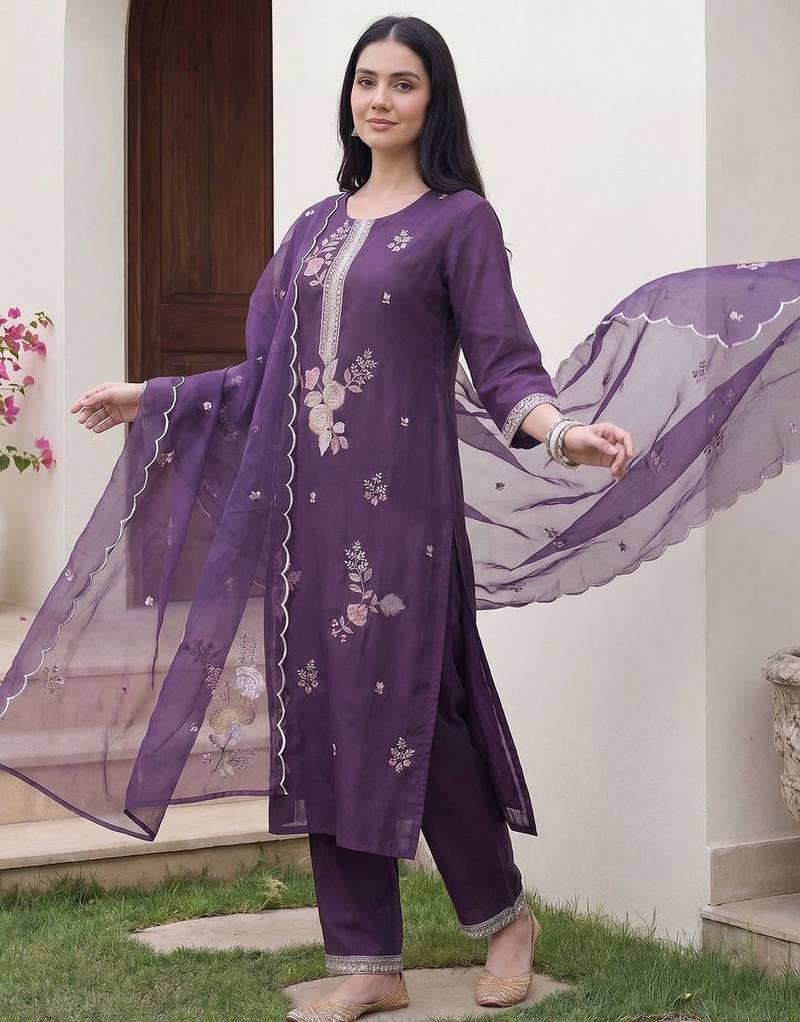 Women Ethnic Motifs Embroidered Regular Thread Work Kurta with Trousers & With Dupatta