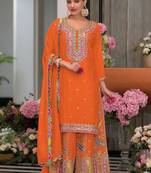 Women Ethnic Motifs Embroidered Regular Sequinned Kurta with Sharara & With Dupatta