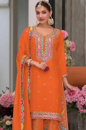 Women Ethnic Motifs Embroidered Regular Sequinned Kurta with Sharara & With Dupatta