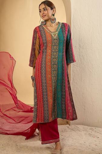 Women Ethnic Motifs Regular Kurta with Salwar & With Dupatta