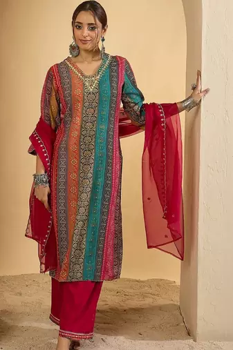 Women Ethnic Motifs Regular Kurta with Salwar & With Dupatta