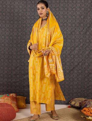 Women Ethnic Motifs Printed Regular Chanderi Silk Kurta with Trousers & With Dupatta 1