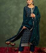 Women Ethnic Motifs Embroidered Regular Thread Work Kurta with Trousers & With Dupatta