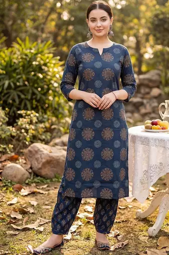 Women Ethnic Motifs Printed Regular Pure Cotton Kurta with Trousers