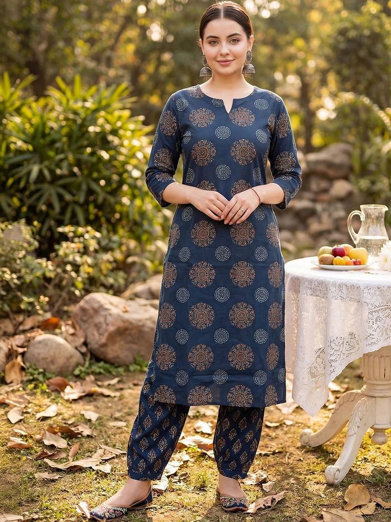 Women Ethnic Motifs Printed Regular Pure Cotton Kurta with Trousers