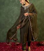 Women Ethnic Motifs Embroidered Regular Liva Kurta with Trousers & With Dupatta