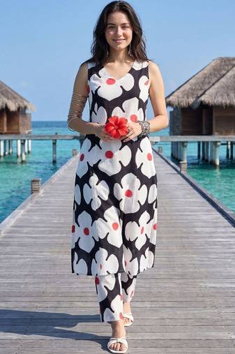 Women Floral Printed Regular  Cotton Kurta with Trousers