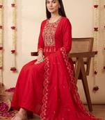 Women Ethnic Motifs Embroidered Regular Thread Work Kurta with Trousers & With Dupatta