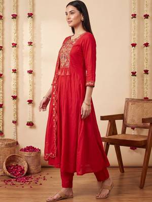 Women Ethnic Motifs Embroidered Regular Thread Work Kurta with Trousers & With Dupatta 6